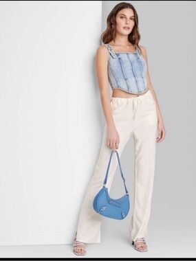 Women's Mid-Rise Wide Leg Relaxed Linen Pants - Wild Fable